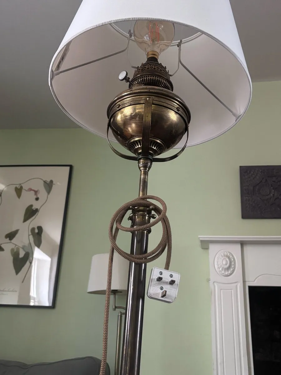 Antique Brass Veritas Converted Parafin Floor Lamp - Image 3