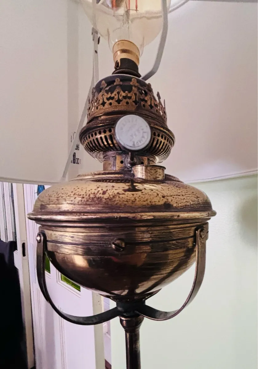 Antique Brass Veritas Converted Parafin Floor Lamp - Image 4