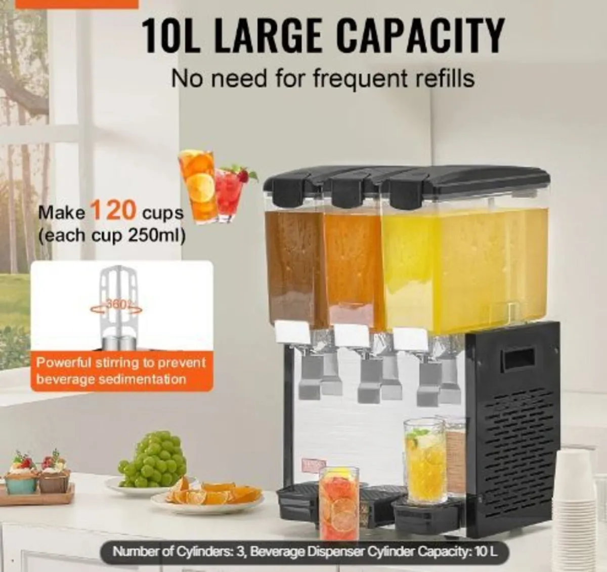 Commercial Beverage Dispenser, 3 Tanks 10 L - Image 1