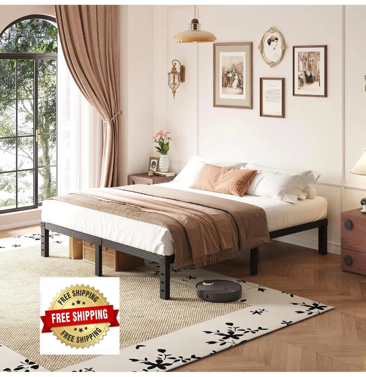 Metal Double Bed Frame - Platform Bed Frames with - Image 1