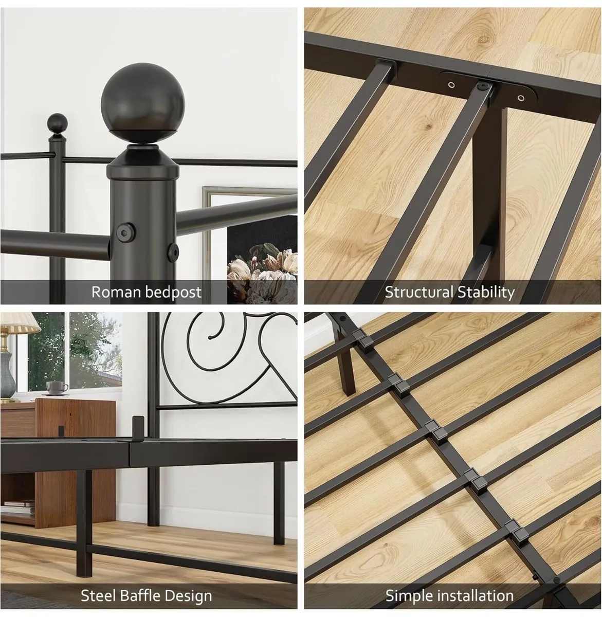 Double Canopy Bed Frame with Vintage Headboard & F - Image 3