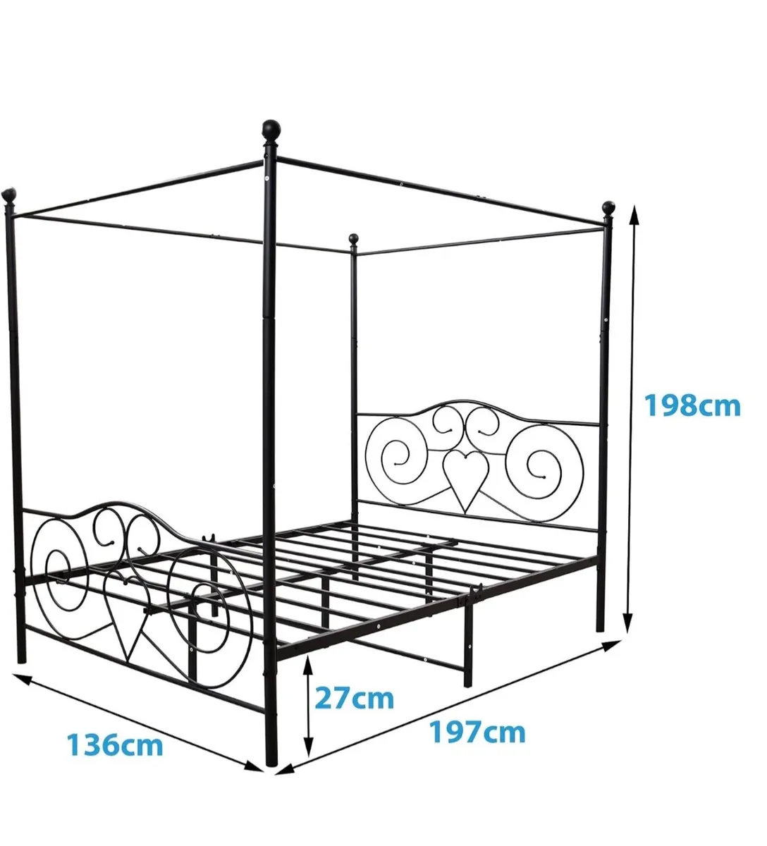 Double Canopy Bed Frame with Vintage Headboard & F - Image 4