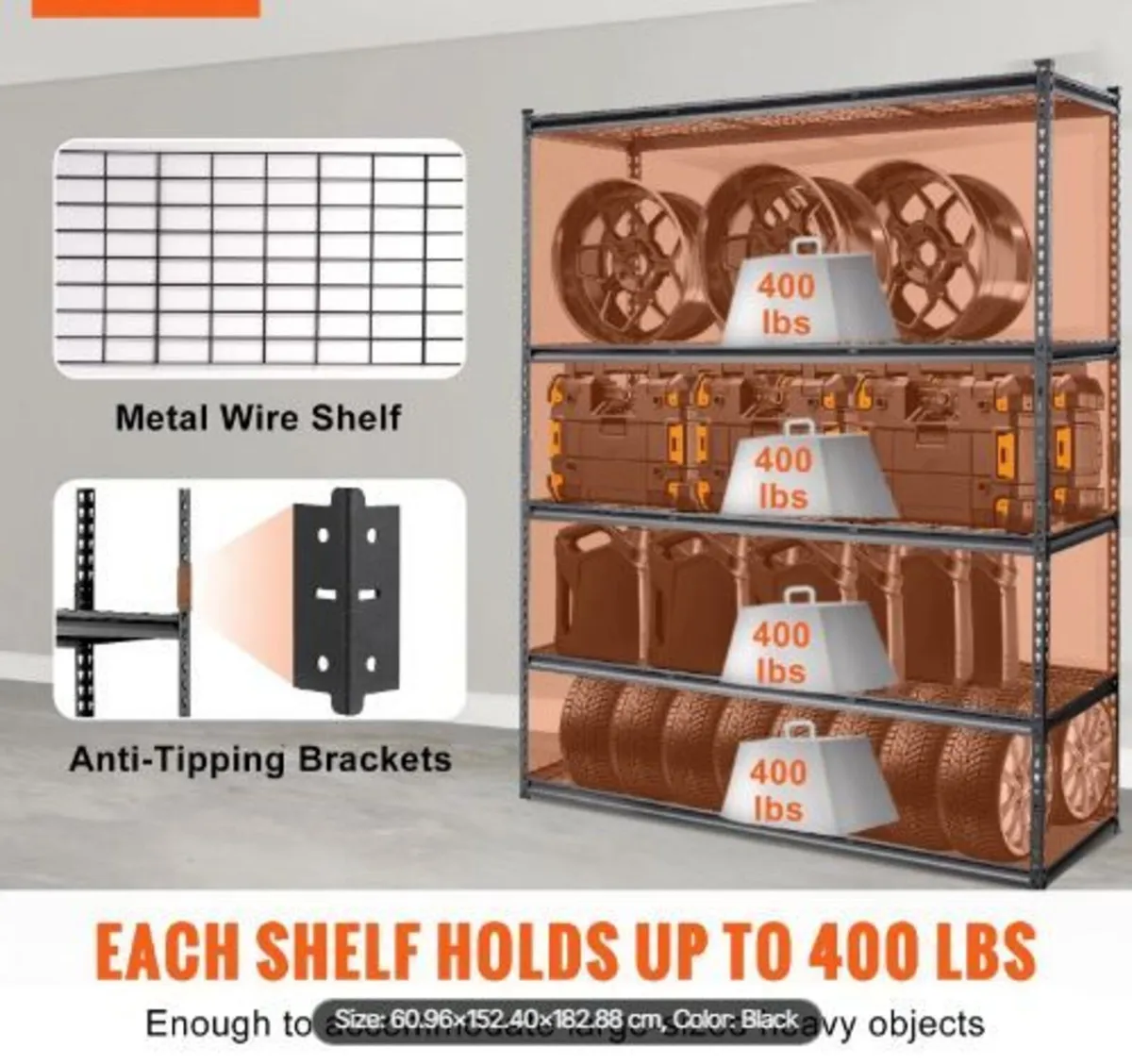 Storage Shelving Unit, 5-Tier Adjustable - Image 2