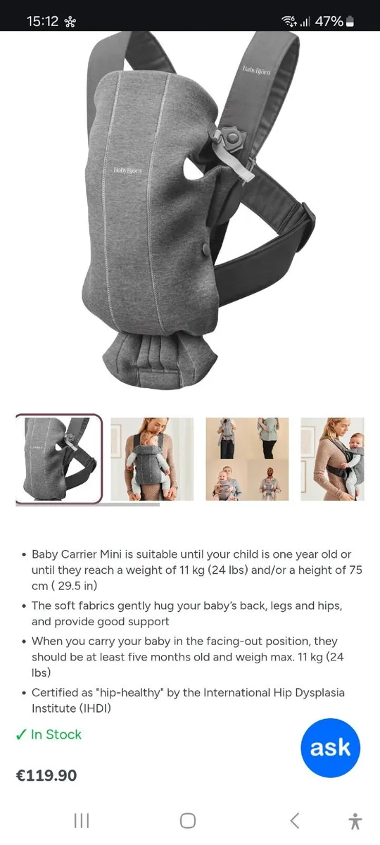Baby Björn Mini Carrier 3D, Dark Grey - Image 3