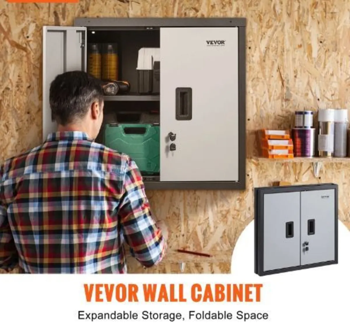 Foldable Wall Cabinet, Metal Garage Locker - Image 3