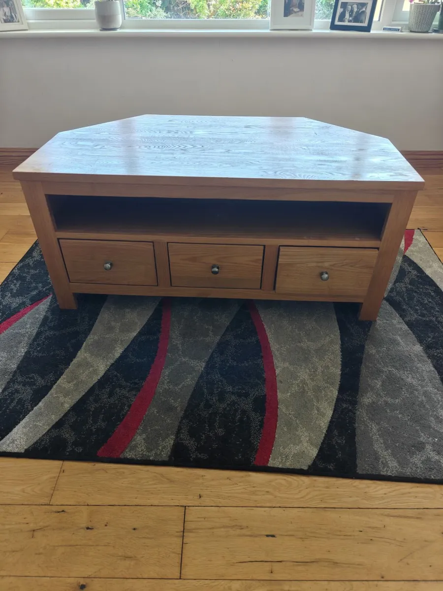 Solid Light Oak Corner TV Stand - Image 1