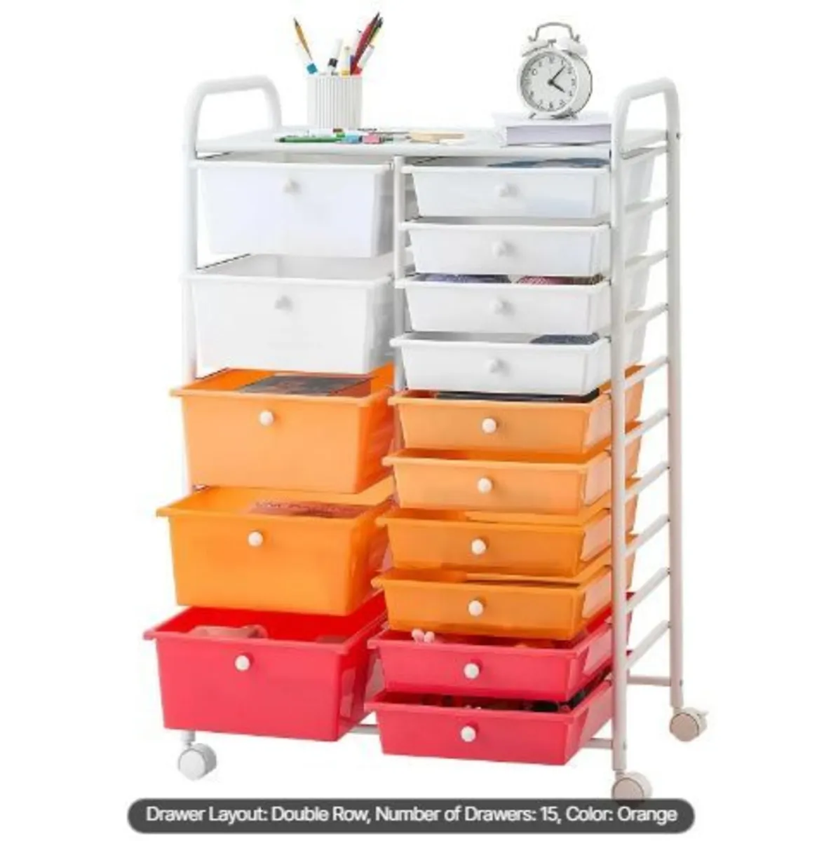 Rolling Cart with Drawers, Double Row 15 Drawer - Image 2