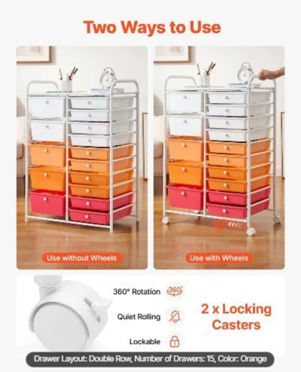 Rolling Cart with Drawers, Double Row 15 Drawer - Image 1
