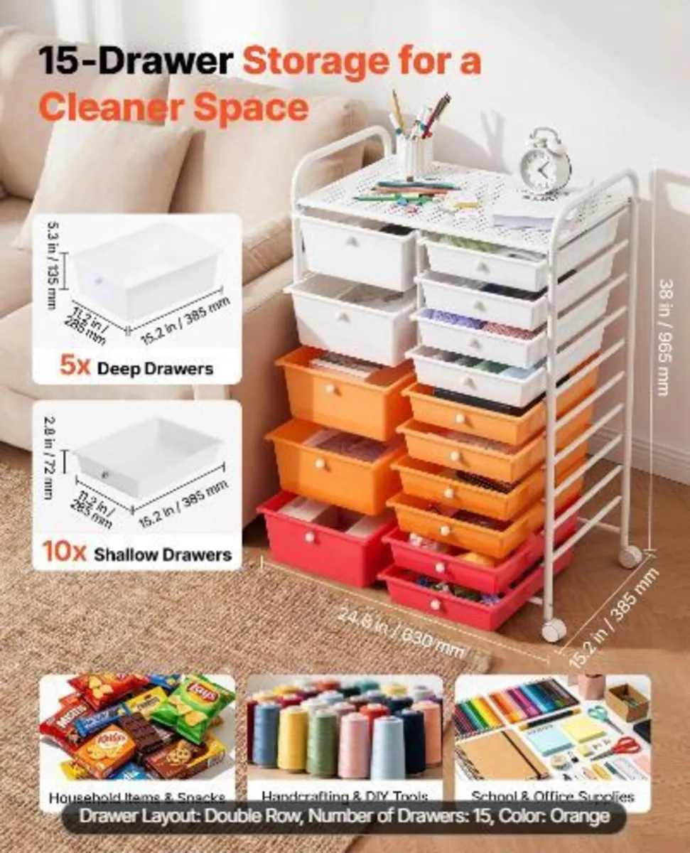 Rolling Cart with Drawers, Double Row 15 Drawer - Image 4