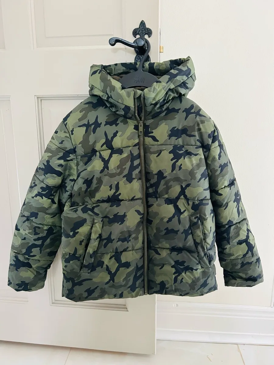 Kids Jacket Boys Coat Warm Winter Army Green 9-10 - Image 1