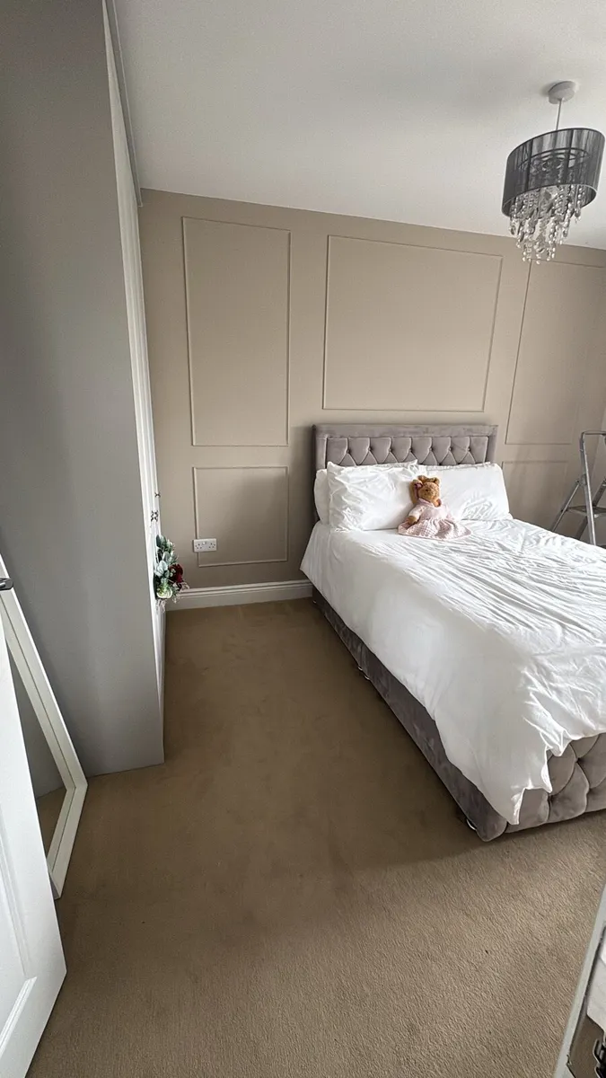 Light Grey Velvet Double Bed + Mattress - Image 1