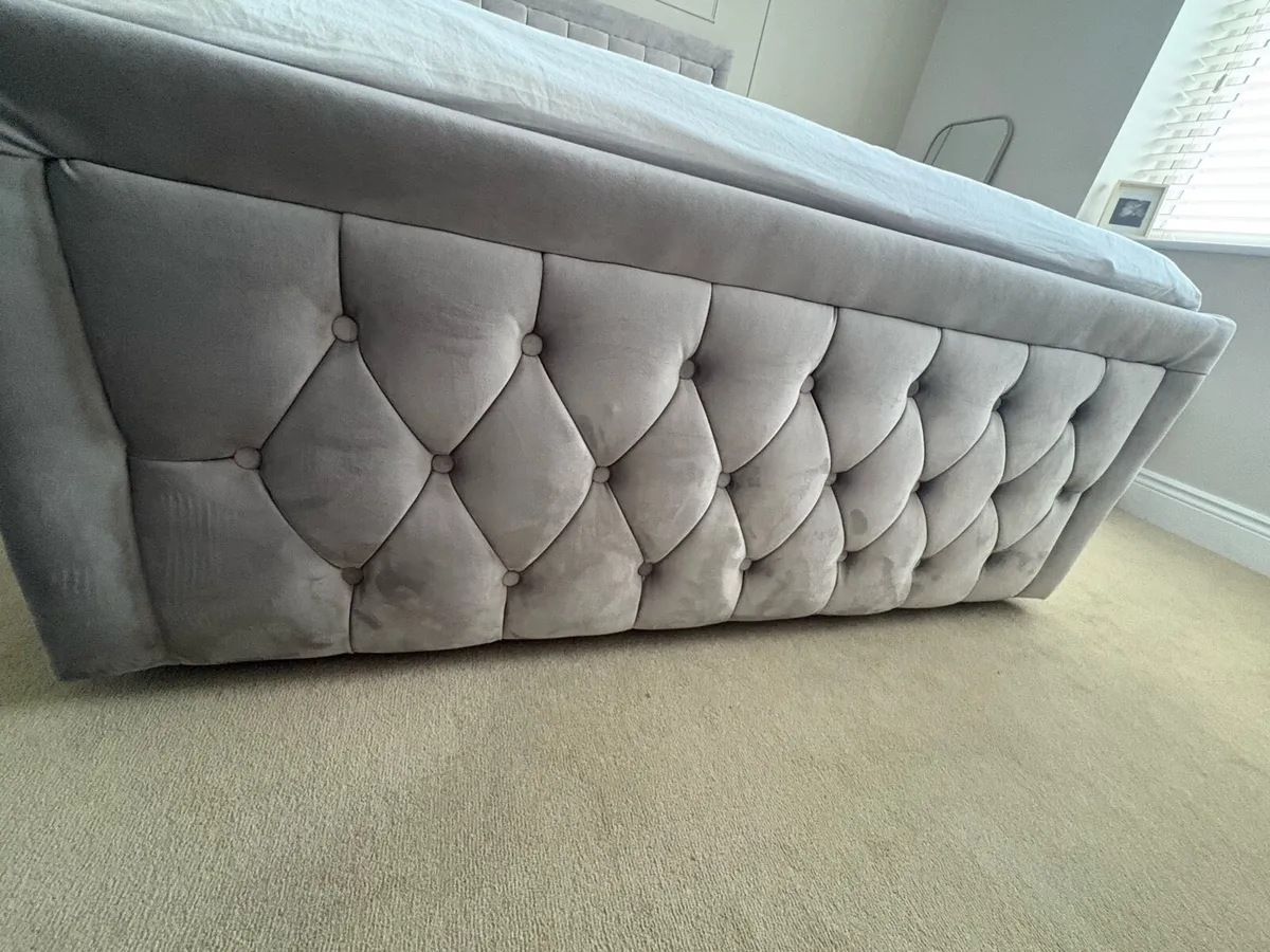 Light Grey Velvet Double Bed + Mattress - Image 3