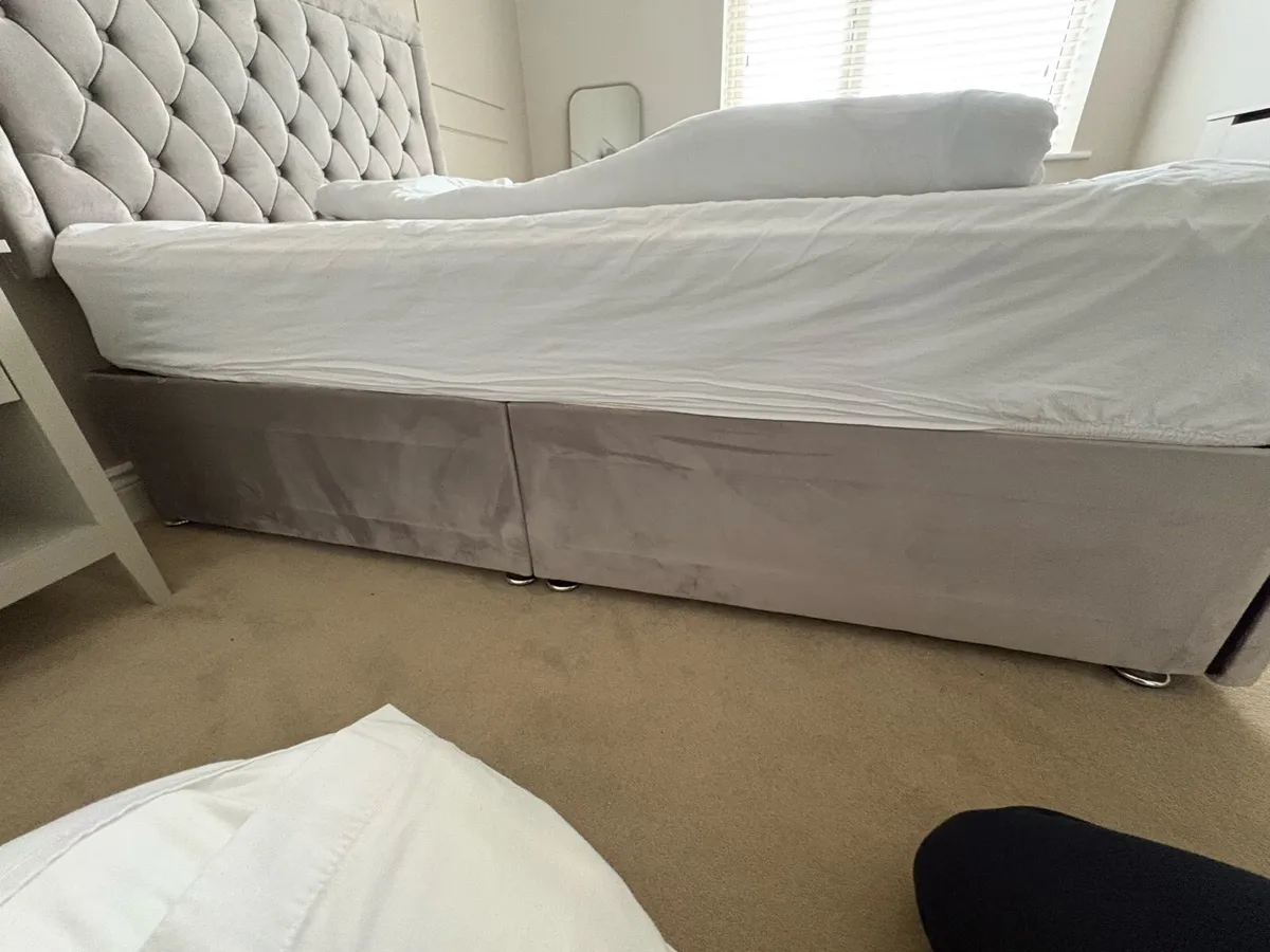 Light Grey Velvet Double Bed + Mattress - Image 4
