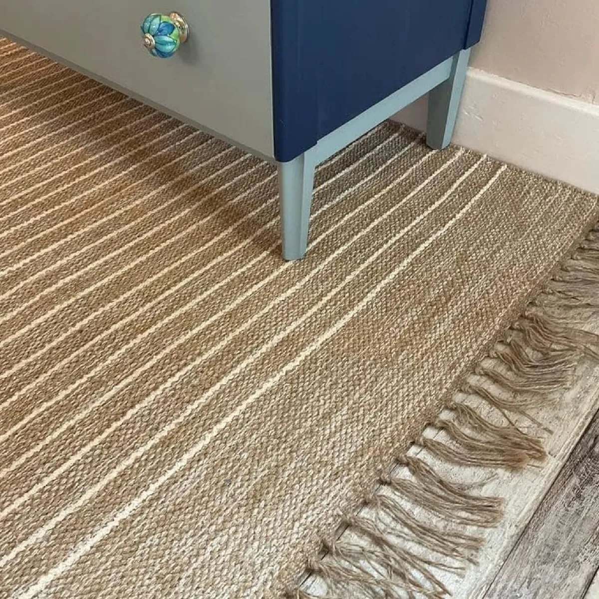 Area Rug Sand and Off Pin Stripe Weave - Image 3
