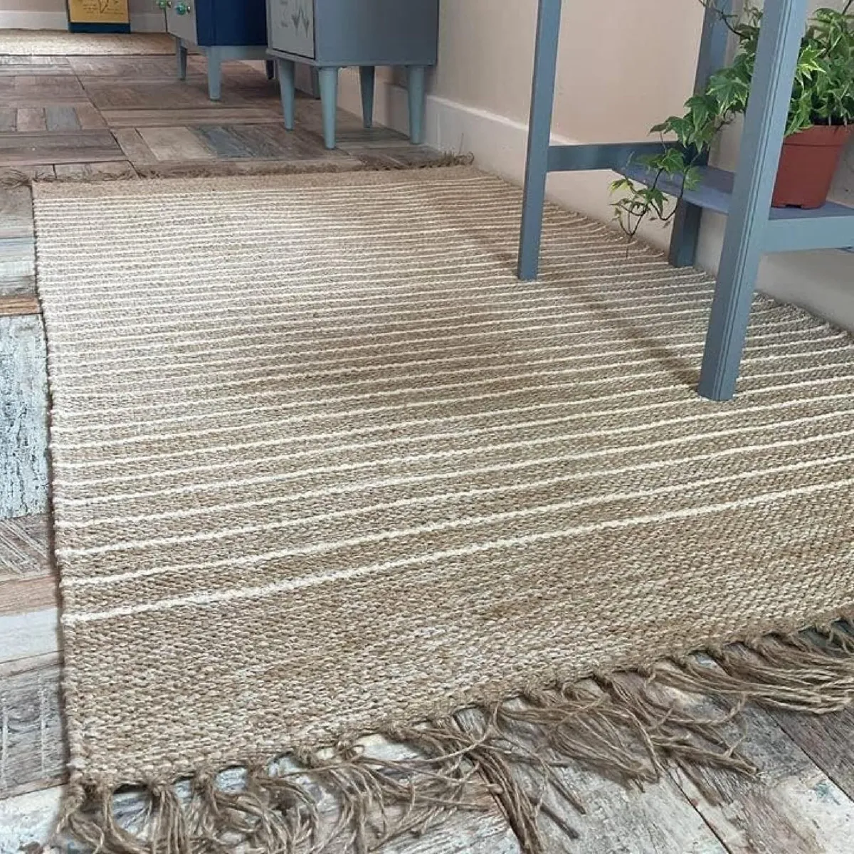 Area Rug Sand and Off Pin Stripe Weave - Image 1