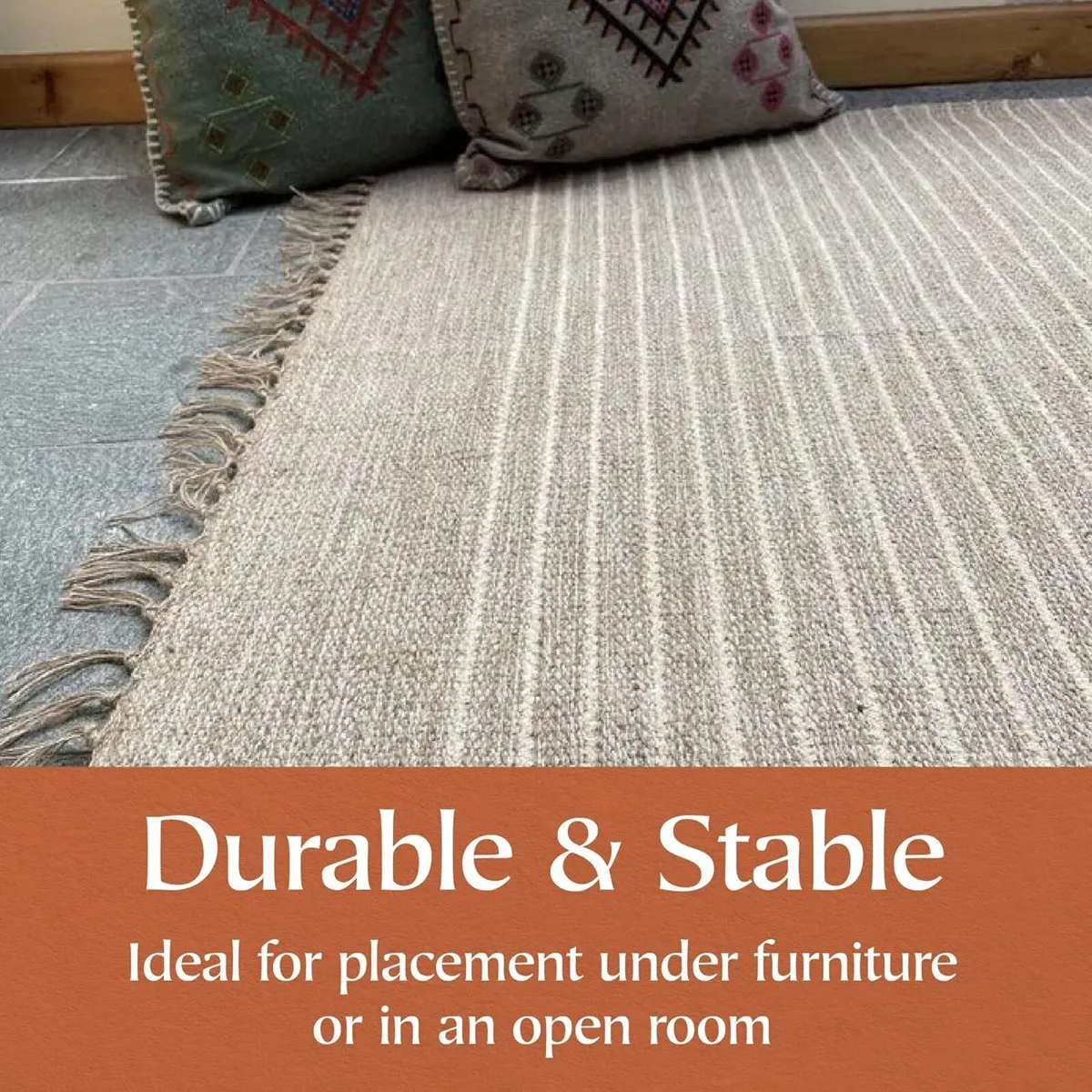 Area Rug Sand and Off Pin Stripe Weave - Image 4