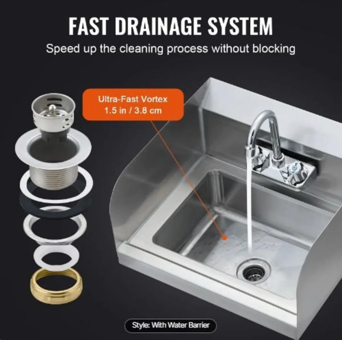 Commercial Hand Sink with Faucet and Side Splash - Image 2