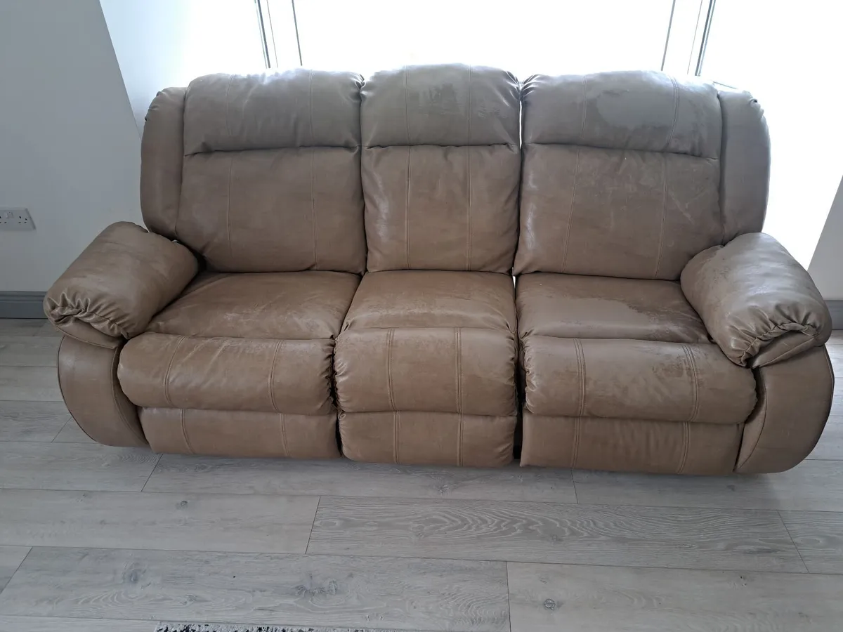 Recliner Leather Sofa with Chairs - Image 1