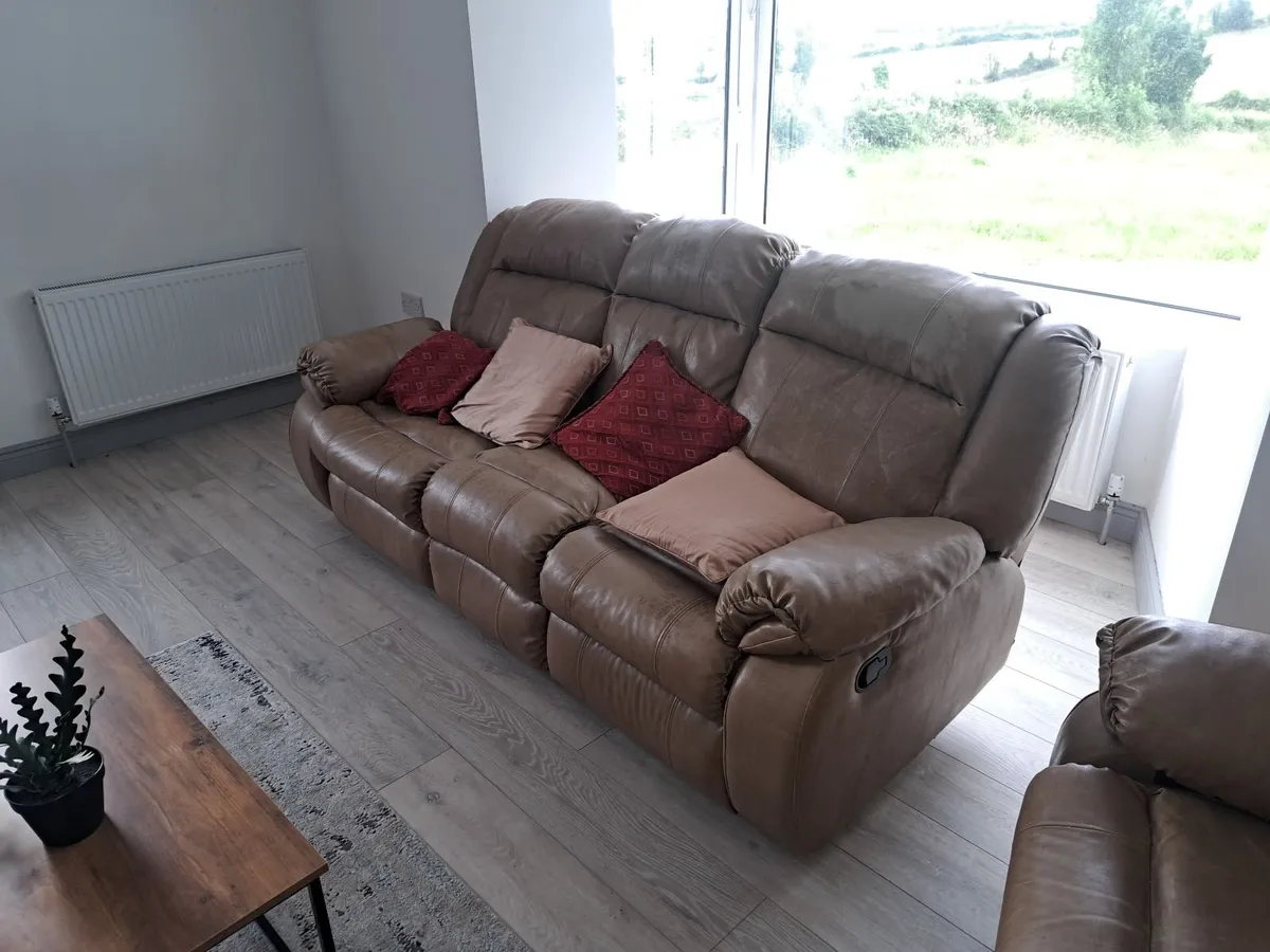 Recliner Leather Sofa with Chairs - Image 2