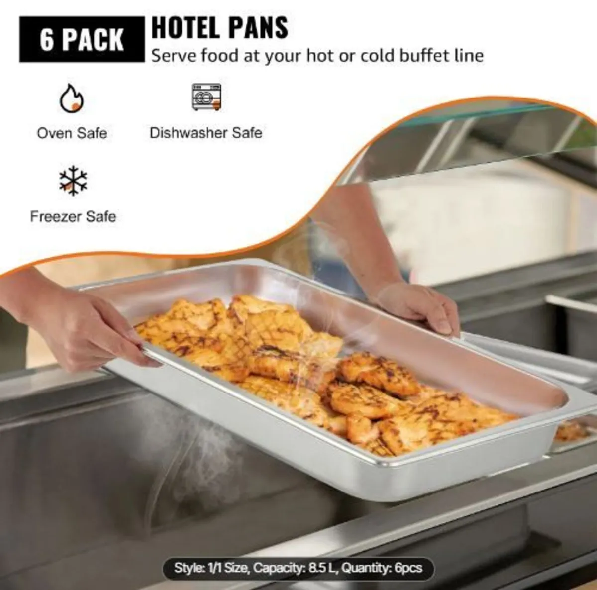 6 Pack Steam Table Pans 20.9 x 12.8 x 2.6 Inch - Image 3