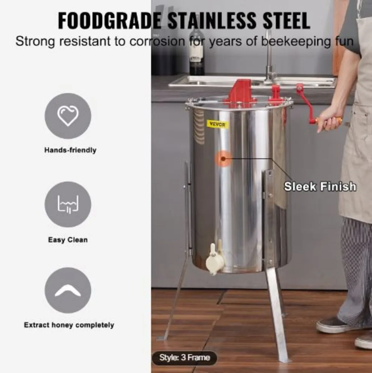 Manual Honey Extractor, 3 Frames - Image 3