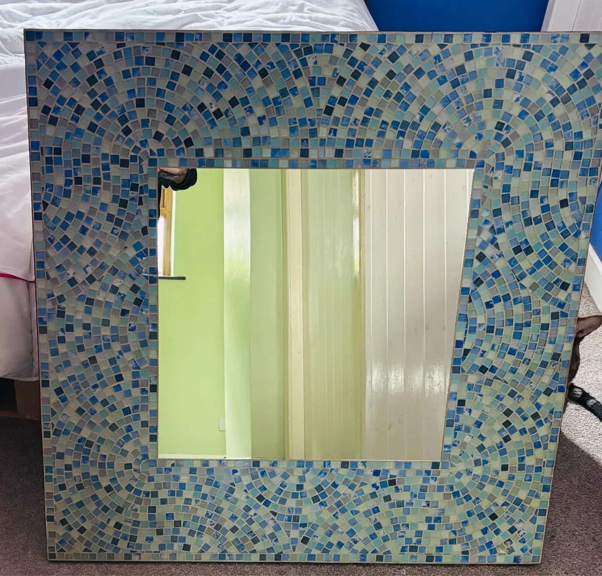 Large Handmade Blue Turquoise Mosaic Wall Mirror - Image 1