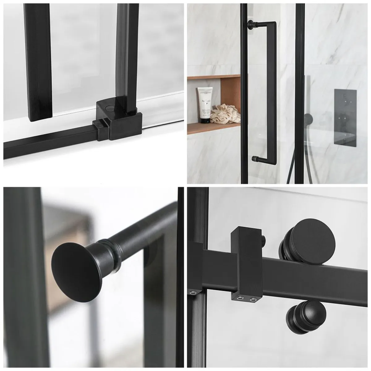 Black Frameless Sliding Bath Shower Screen - Image 3