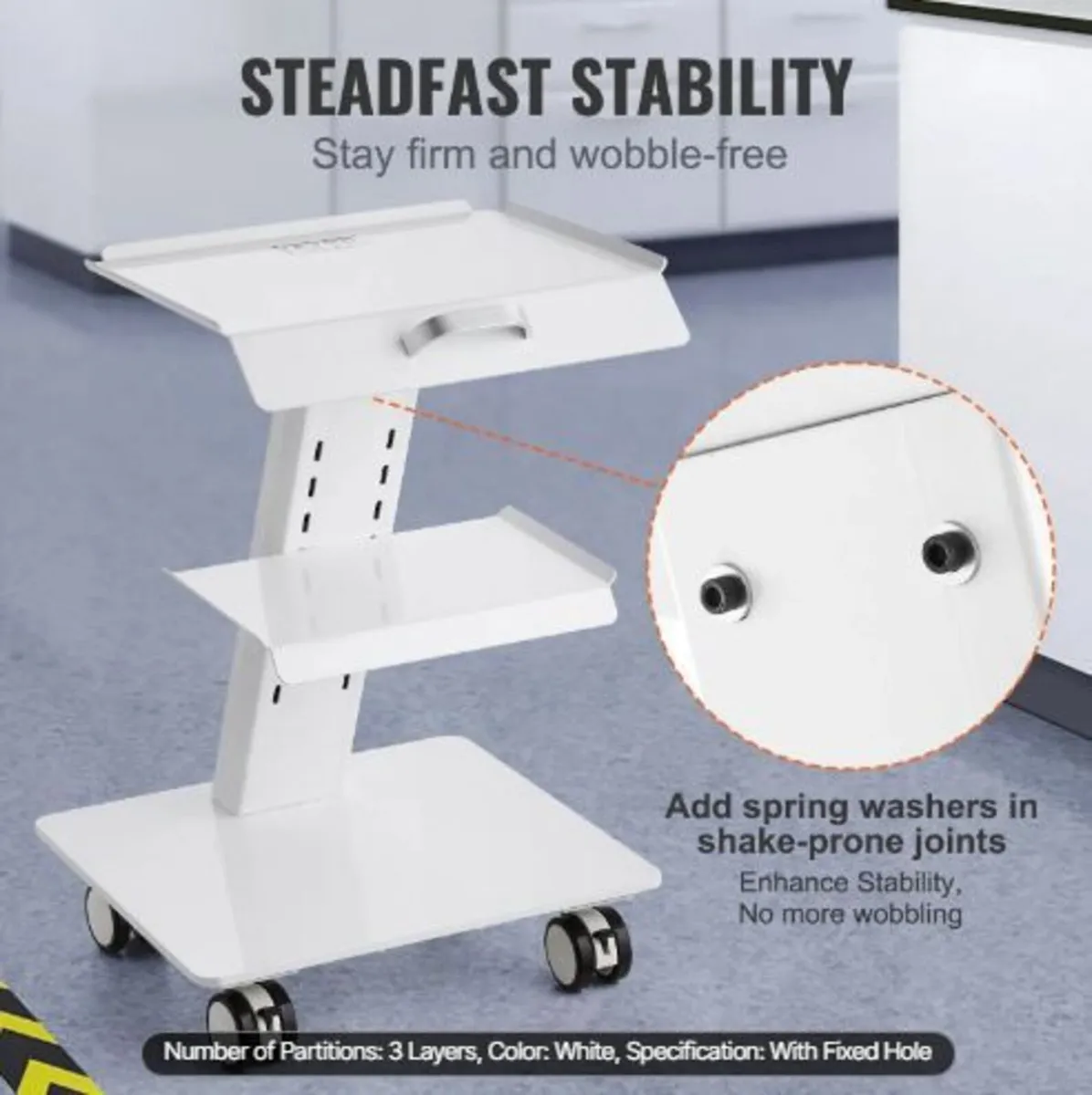 Lab Trolley, 3-Layer Rolling Lab Cart - Image 3