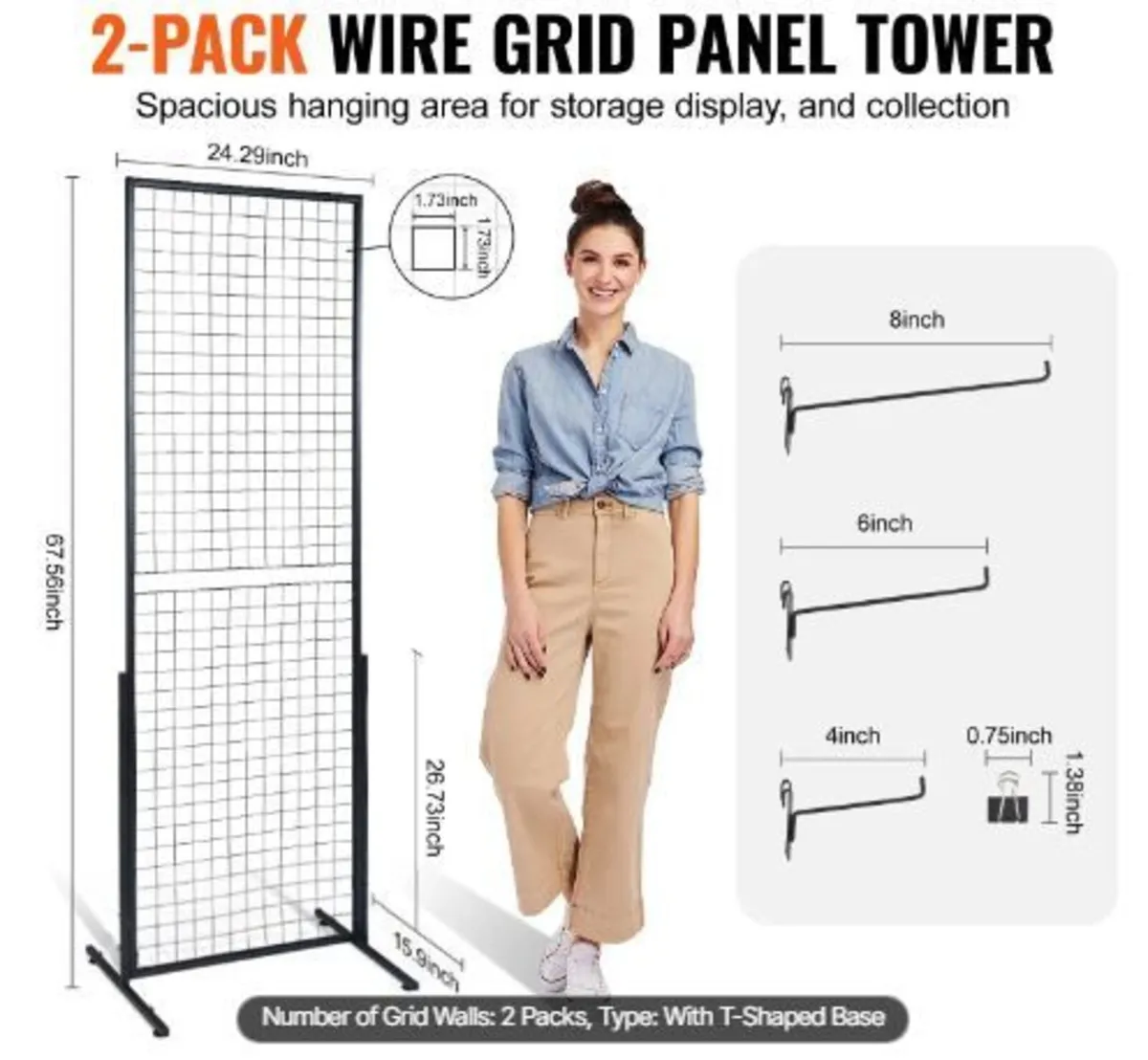 61 x170.7 cm Grid Wall Panels Tower, 2 Packs - Image 2