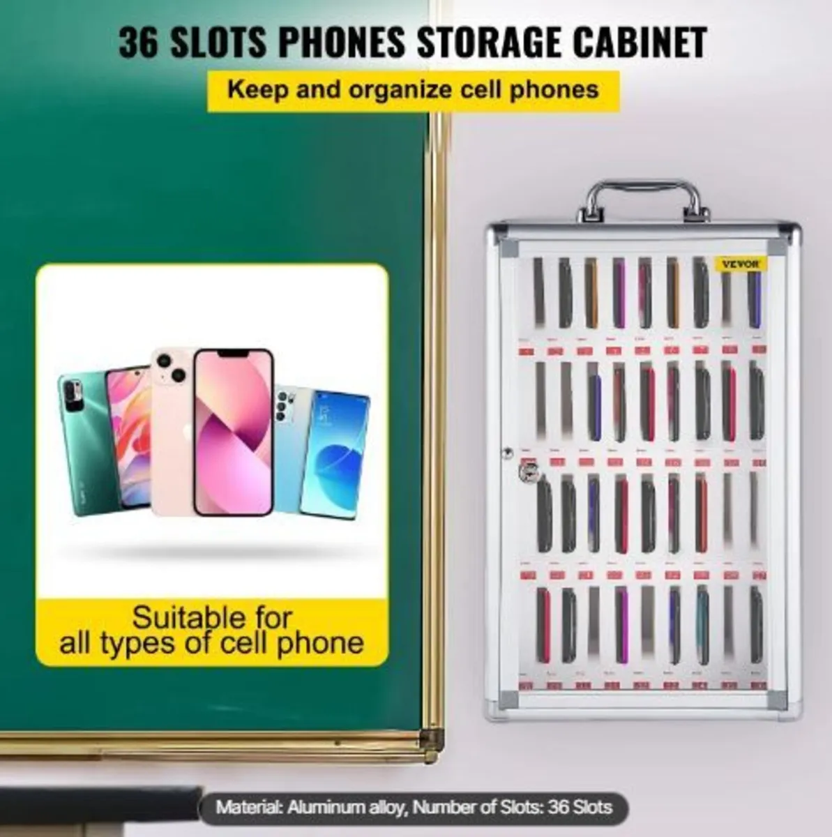 Cell Phone Storage Cabinet, 36 Slots, Aluminum - Image 2