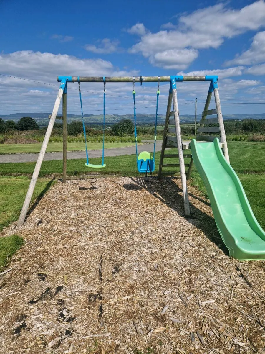 Wooden frame swing, slide and see saw set - Image 1