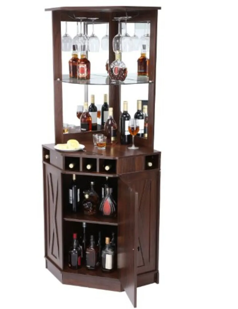 Corner Industrial Bar Cabinet, Wine Table - Image 1