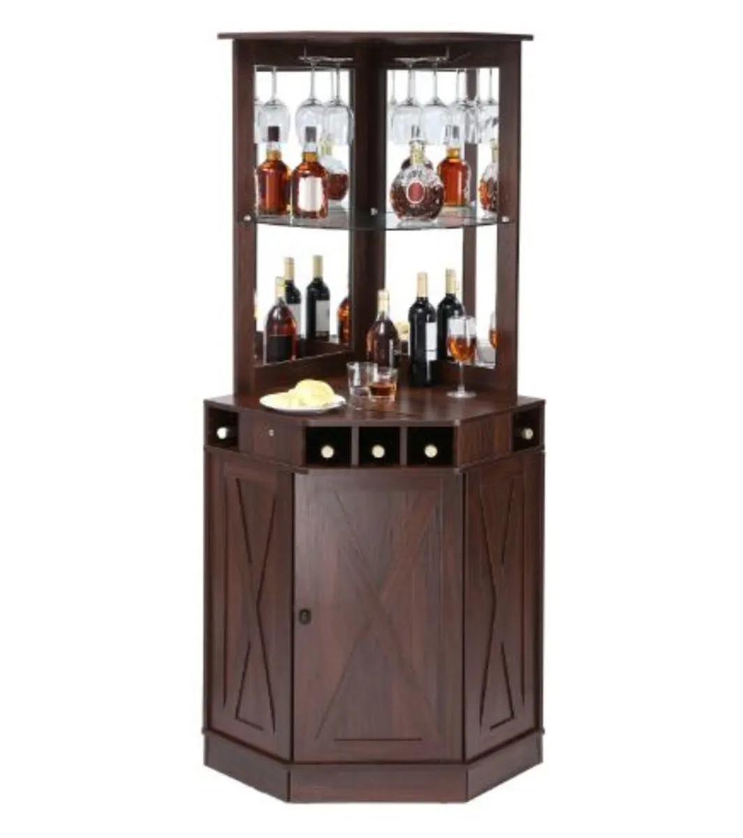 Corner Industrial Bar Cabinet, Wine Table - Image 2