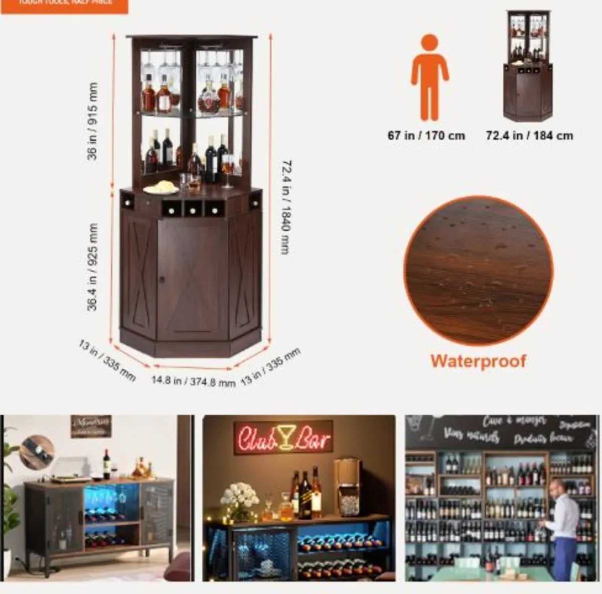 Corner Industrial Bar Cabinet, Wine Table - Image 3