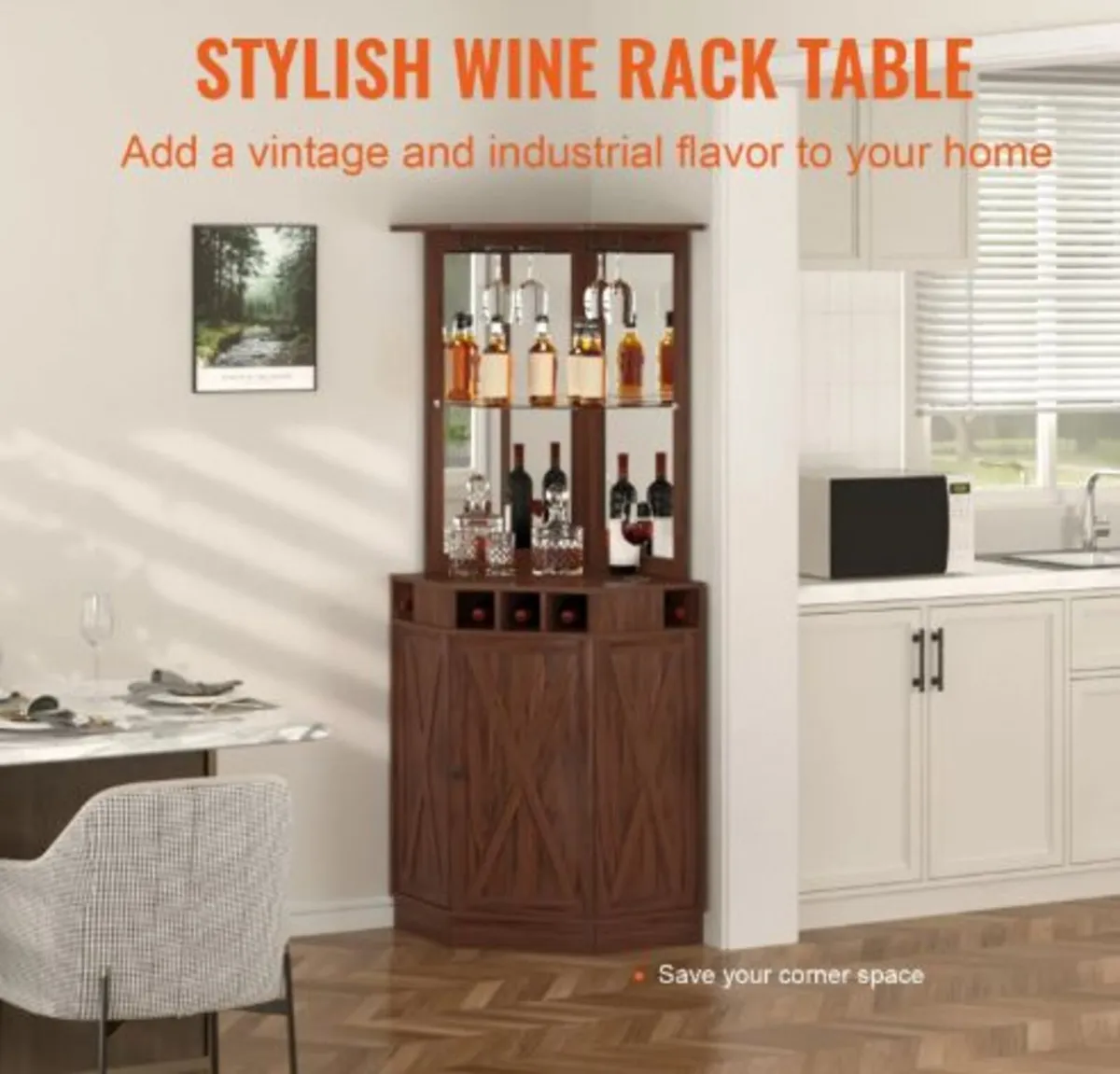 Corner Industrial Bar Cabinet, Wine Table - Image 4