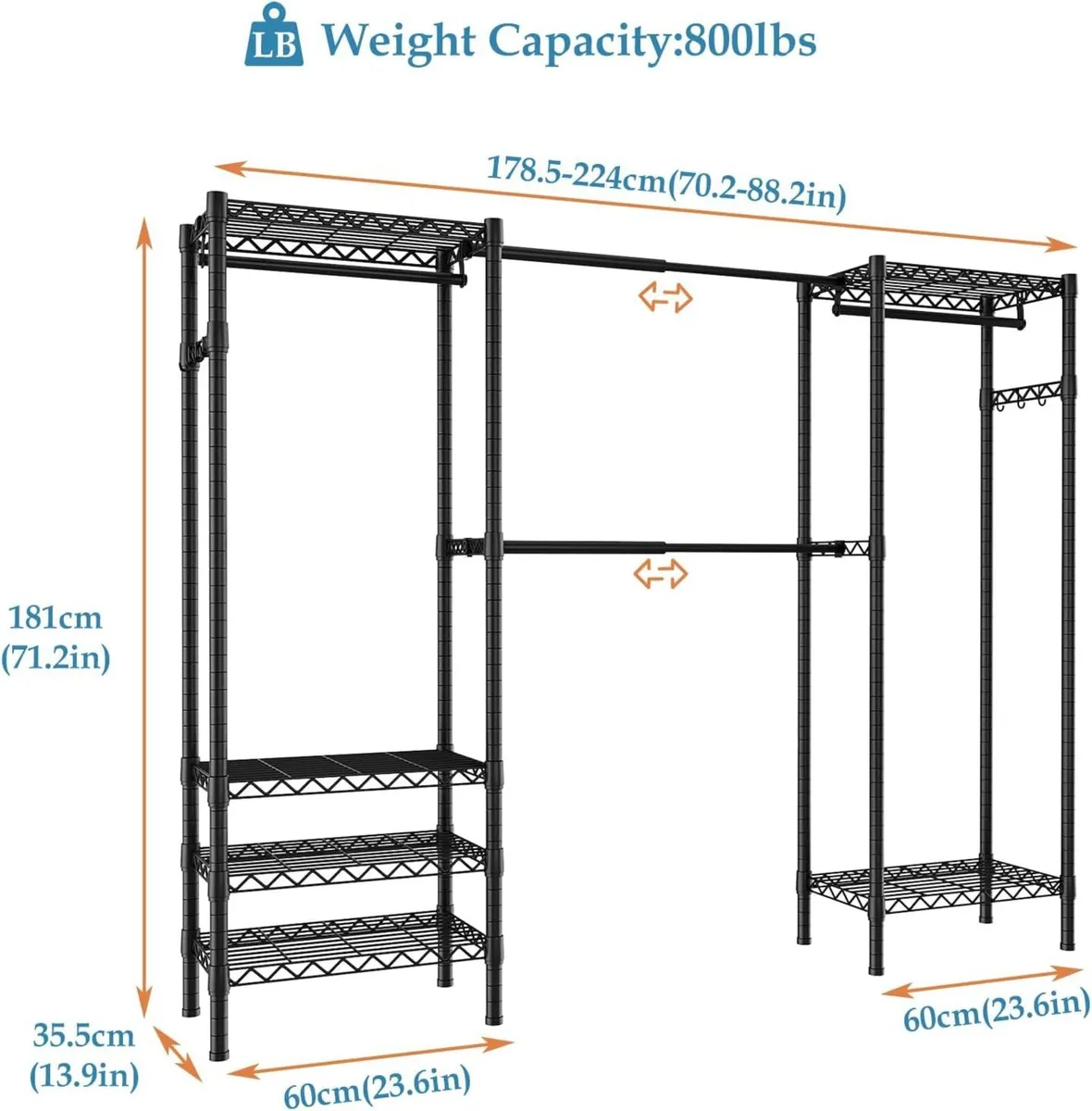 Clothes Rail Rack Length 70.2-88.2 Inch - Image 3
