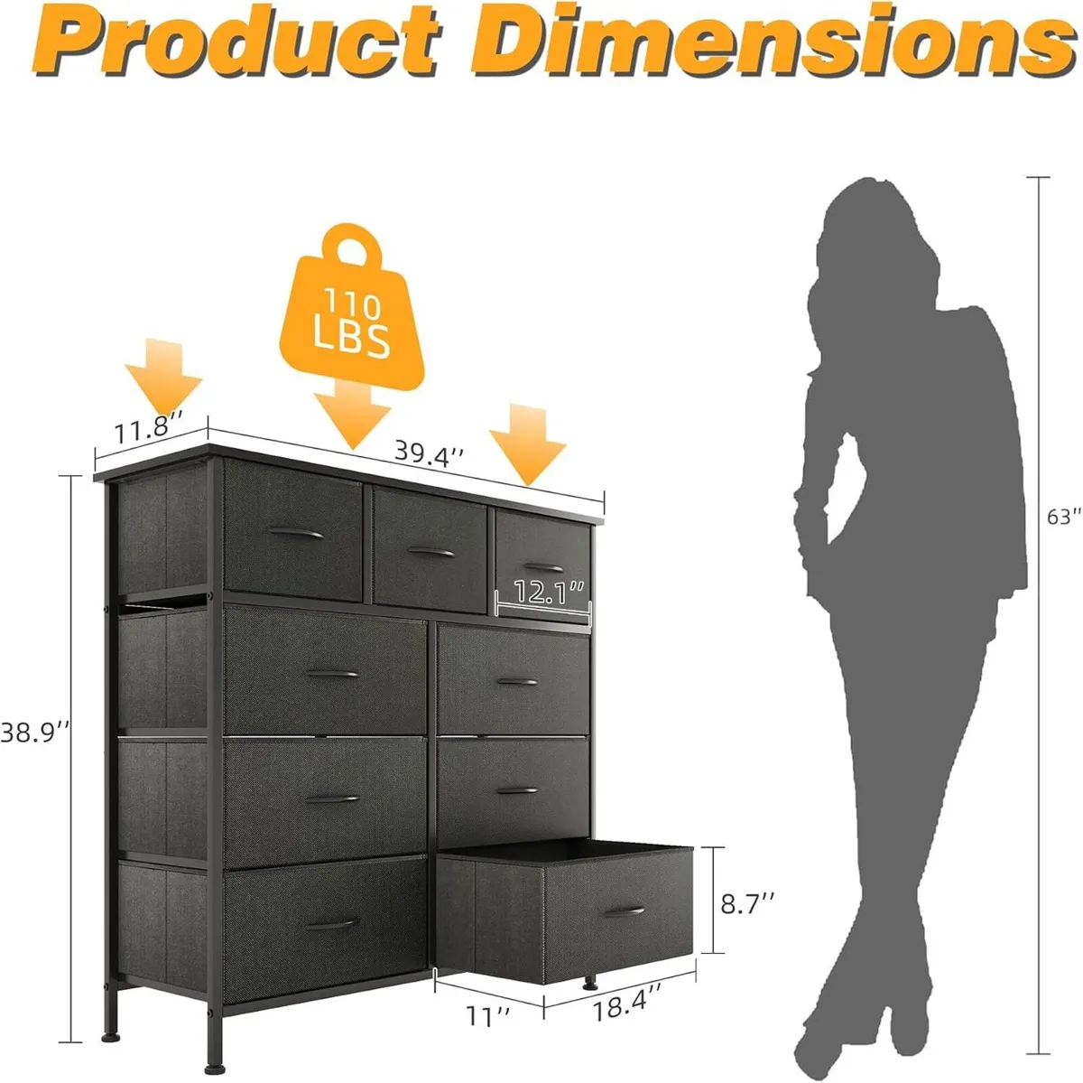 Chest of Drawers with 9 Fabric Storage Dresser - Image 3