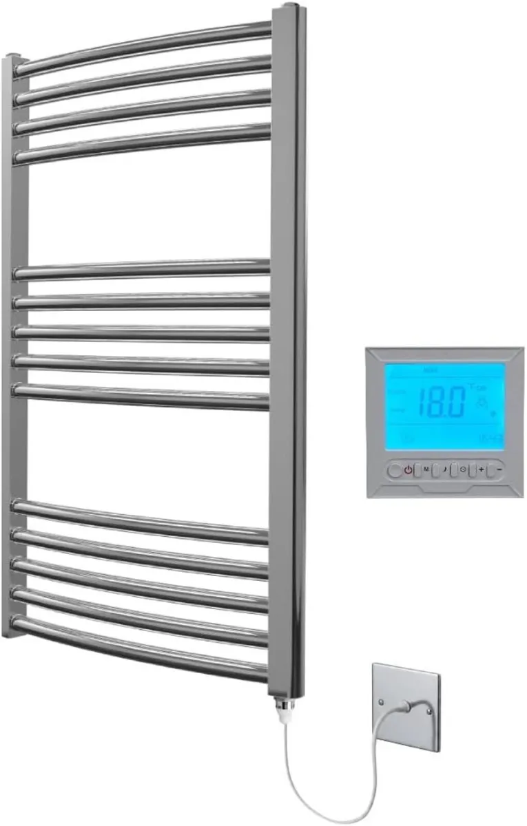 Electric Chrome 500W X 800h Curved Towel Rail - Image 1