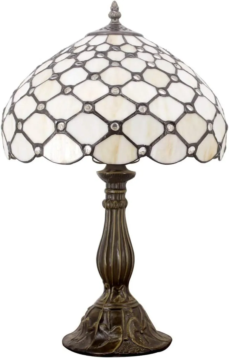 Tiffany Lamp Amber Stained Glass Bead Table Desk - Image 1