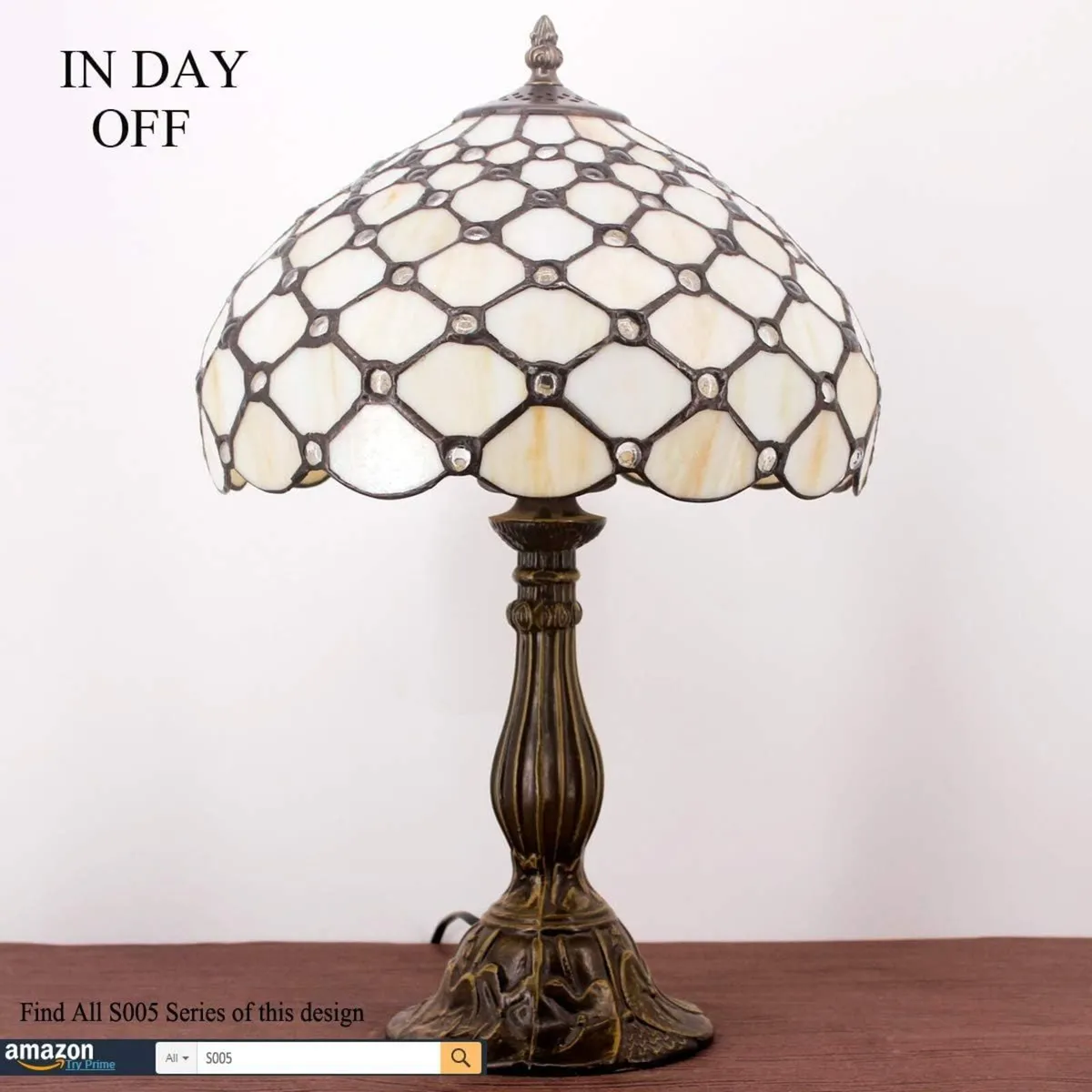 Tiffany Lamp Amber Stained Glass Bead Table Desk - Image 3