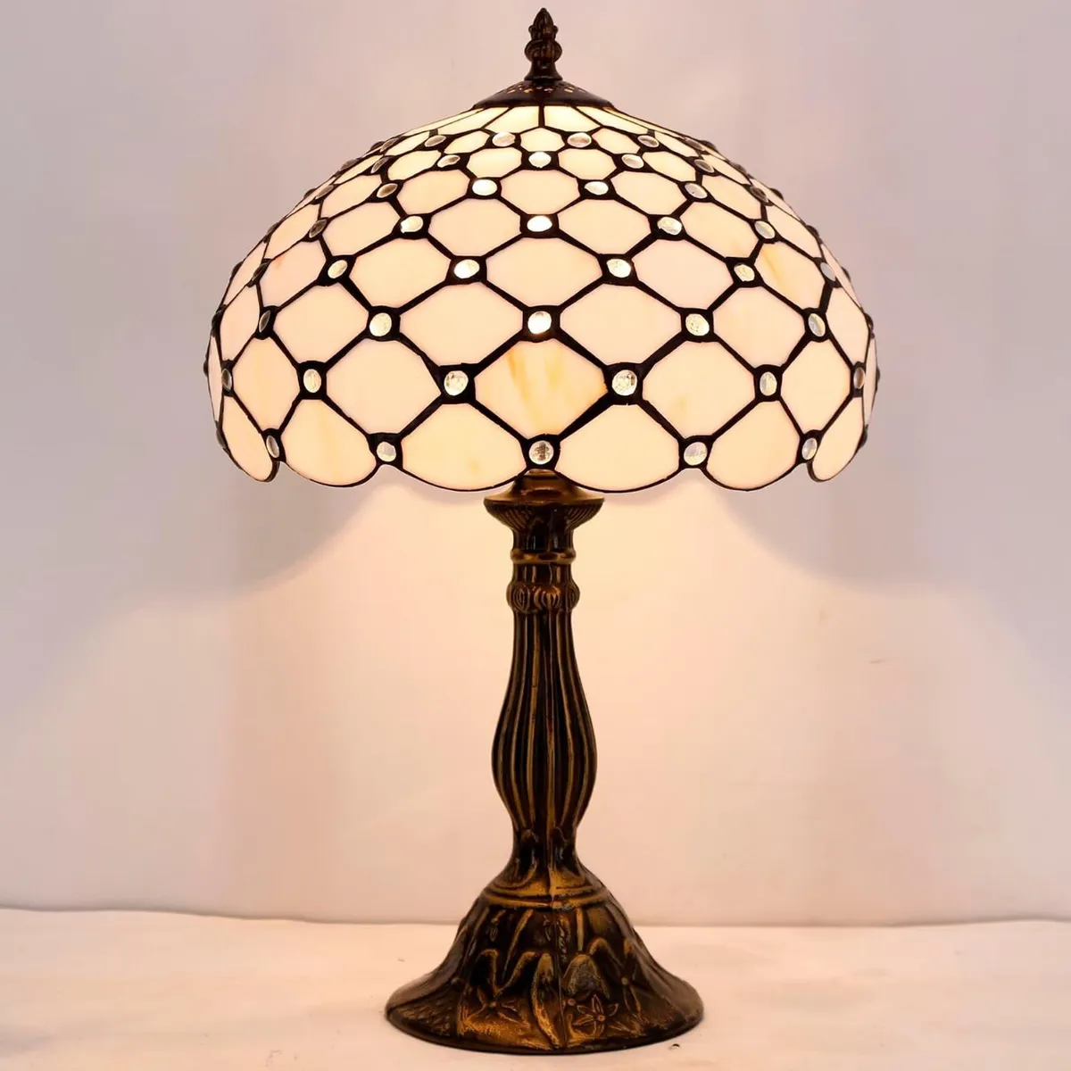 Tiffany Lamp Amber Stained Glass Bead Table Desk - Image 4