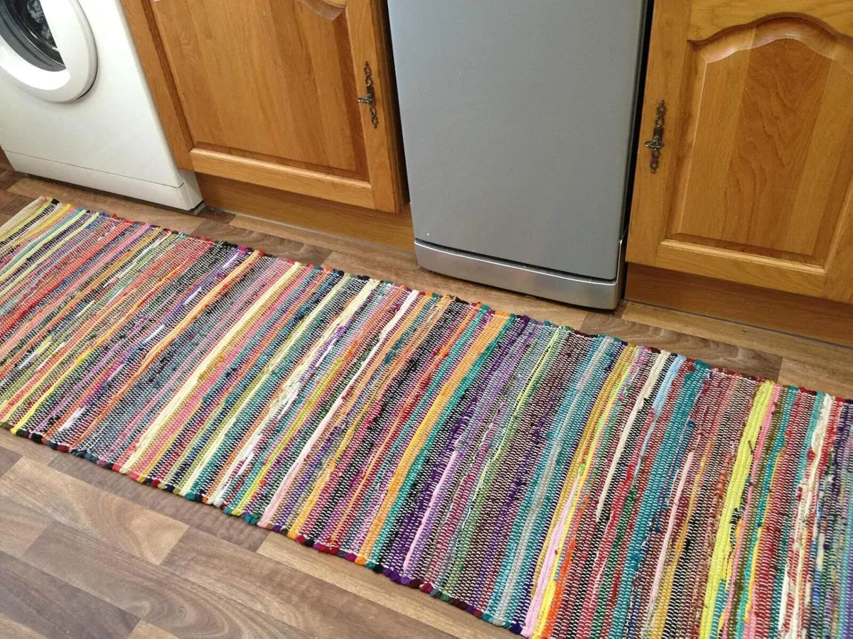 Large Square Rainbow Eco Friendly Chindi Rag Rug - Image 2
