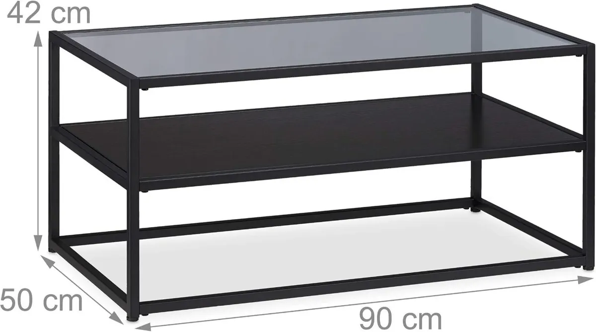 Coffee Table MDF Shel Glass Metal Modern Design - Image 3