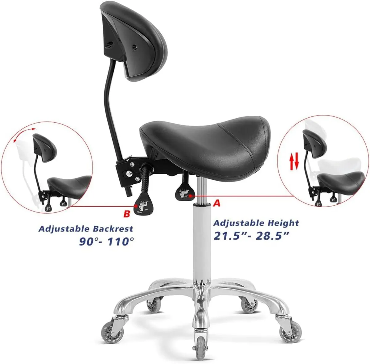Ergonomic Saddle Stool Chair with Wheels - Image 3