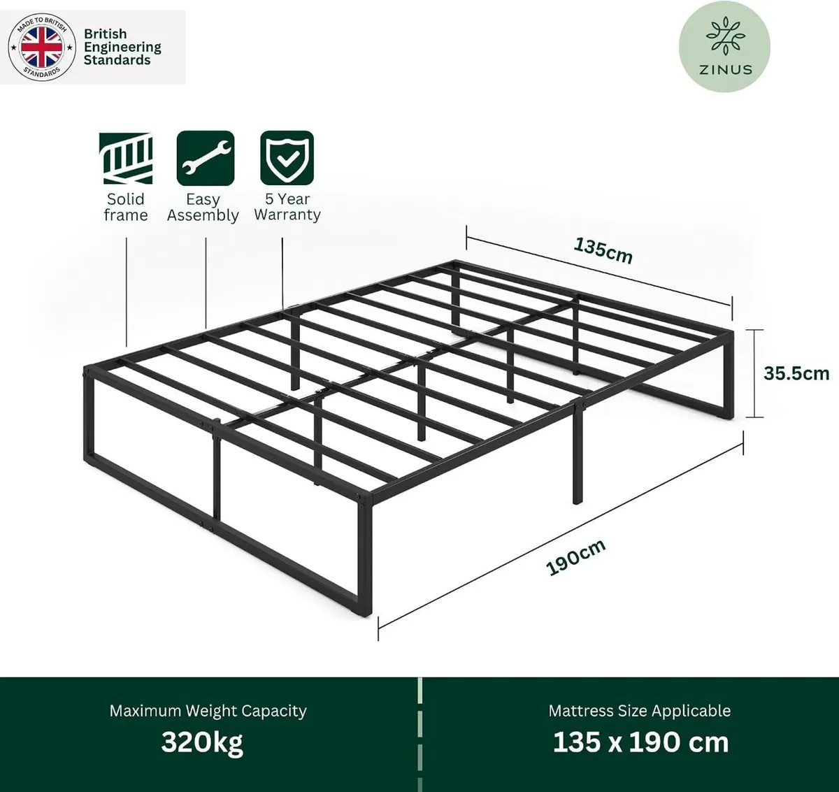 Bed Frame 14.2'' Height Metal Base with Steel - Image 2