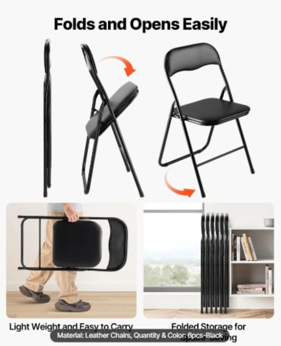 6 Pack Folding Chairs, Foldable Leather Chairs - Image 4