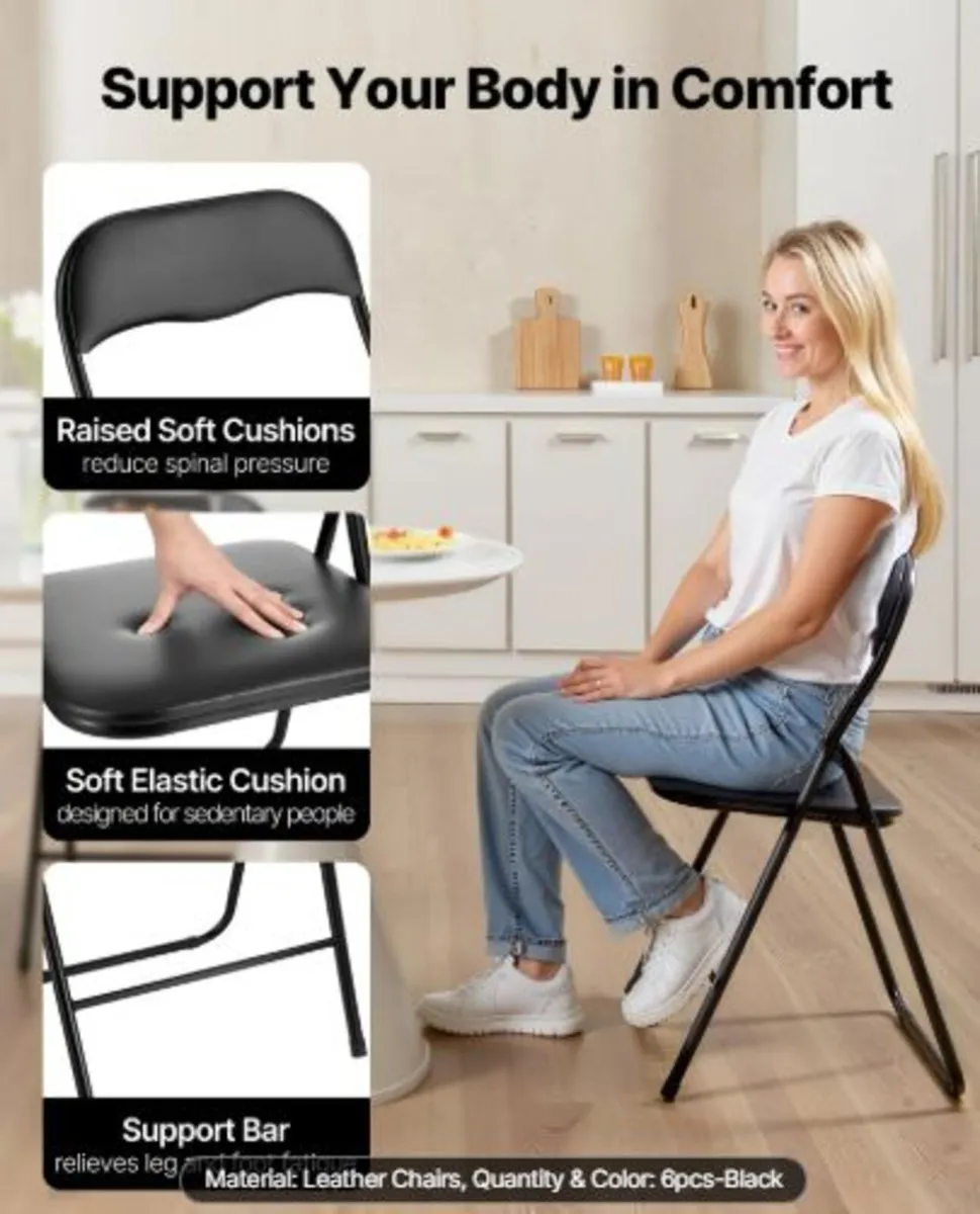 6 Pack Folding Chairs, Foldable Leather Chairs - Image 2
