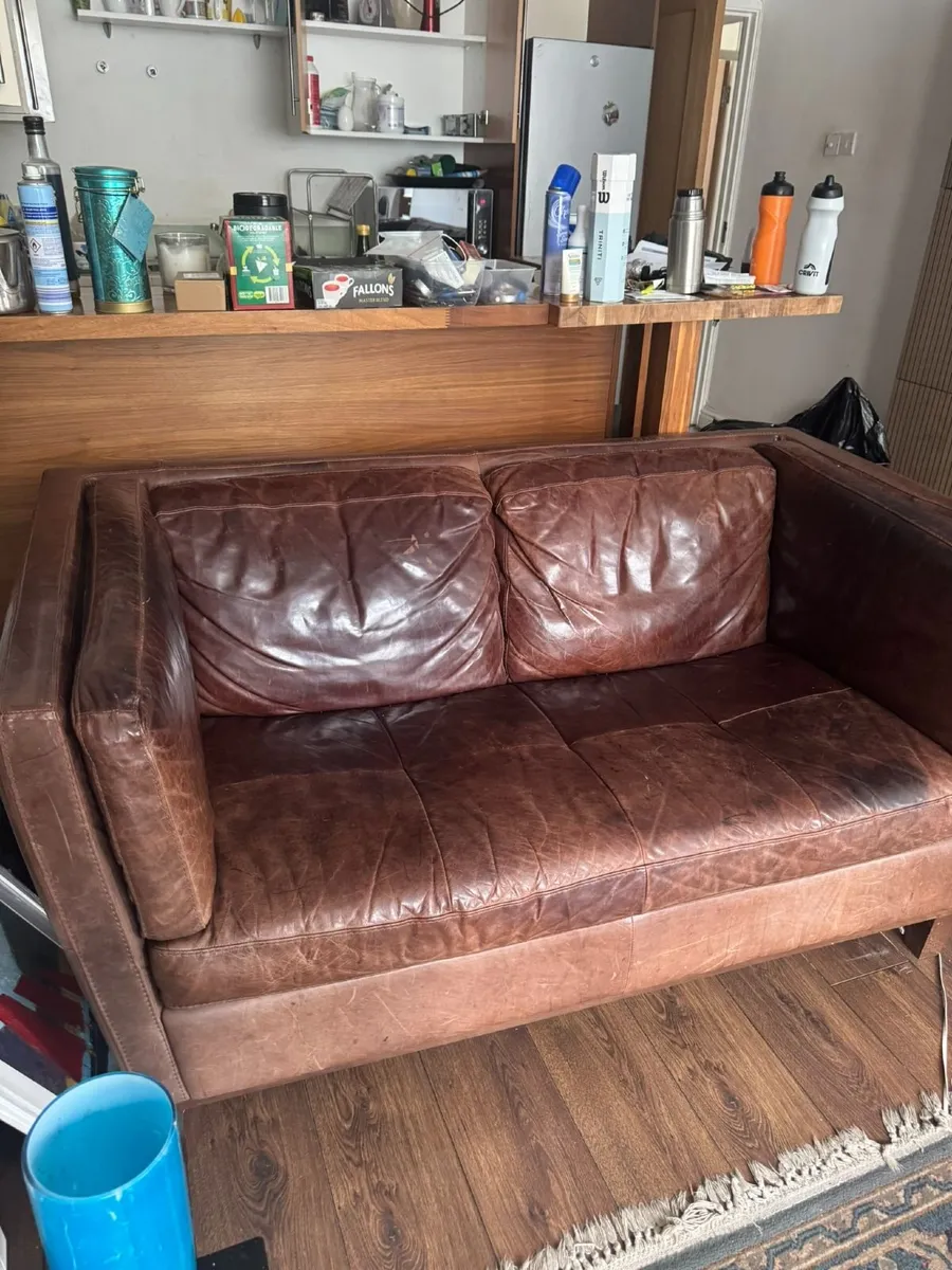 A 2 seater sofa Italian brown leather. - Image 3
