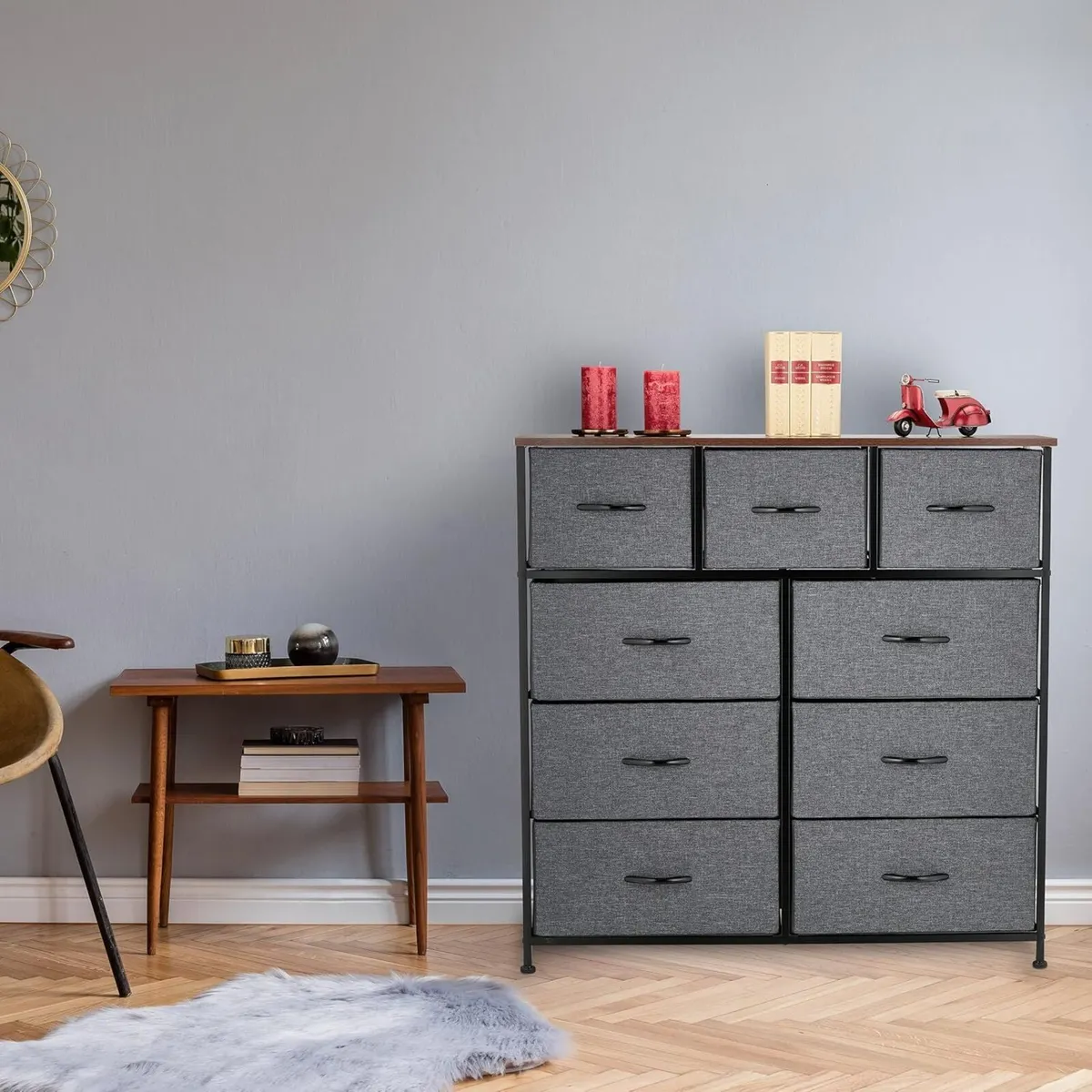 Chest of Drawers Metal 9 Fabric Compartments Shelf - Image 2