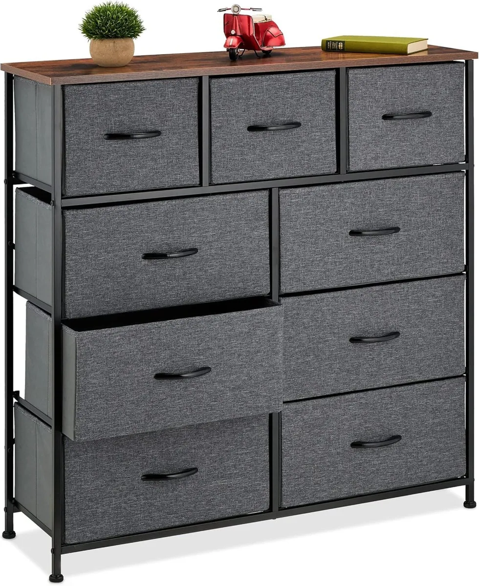 Chest of Drawers Metal 9 Fabric Compartments Shelf - Image 1